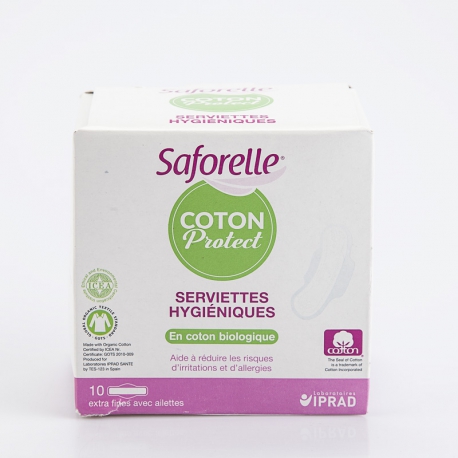 SAFORELLE Coton Protect Serviettes Hygiéniques 10 Serviettes Extra fines