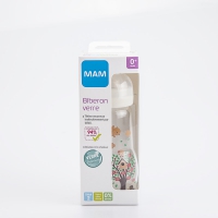 MAM Biberon en Verre +2 mois débit moyen Blanc 260 ml