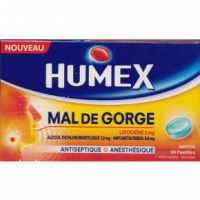 HUMEX Mal de Gorge Lidocaïne 2 mg 24 Pastilles Menthe Glaciale Sans Sucre