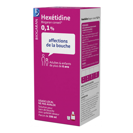 HEXETIDINE Bain de de Bouche Biogaran 200 ml  (Hexetidine 0.1%)