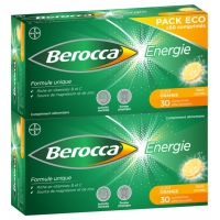 BEROCCA Energie 60 cS eff  (Vit B1,B2,B6,B3,B5,H,B9,C,Carbonate de calcium,Mg,Zn) Sans/Sucre