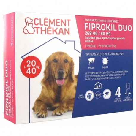 CLEMENT THEKAN Fiprokil Duo Pour Chiens de 2 à 10 kg 4 Pipettes