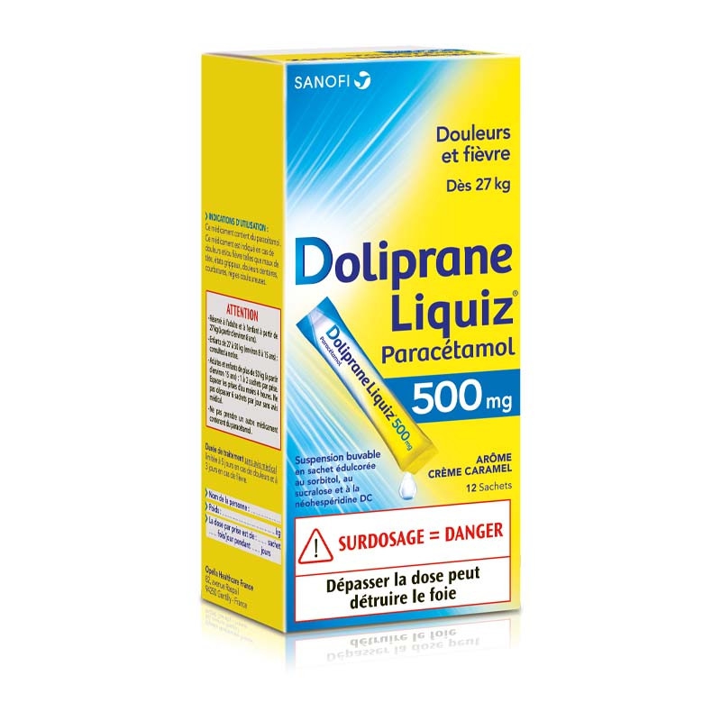 DOLIPRANE LIQUIZ 500 MG 12 Sachets (Paracétamol) Monarmoirea