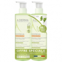 A-DERMA Exomega Control Gel lavant émollient 2 en 1 2x500 ml