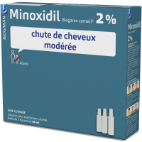 Minoxidil 2% Biogaran Conseil Solution Chute de Cheveux Modérée 3 flacons de 60 ml