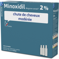 Minoxidil 2% Biogaran Conseil solution chute de cheveux modérée 3 flacons de 60 ml