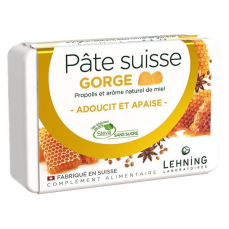 LEHNING Pâte Suisse Propolis et Miel Sans Sucre  40 gommes