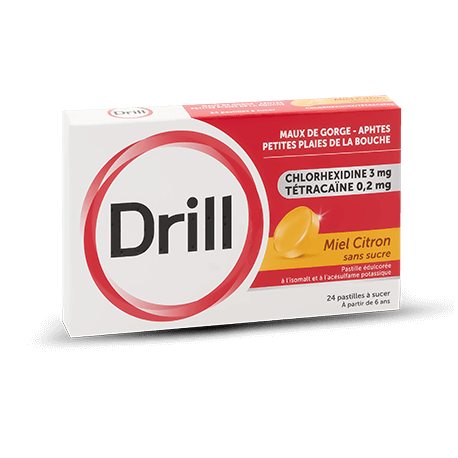 DRILL Pastille à Sucer Miel Citron S/S  Chlorhexidiine et Tétracaïne 24 Pastilles