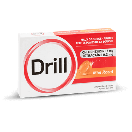 DRILL Pastille à Sucer Miel Citron S/S  Chlorhexidiine et Tétracaïne 24 Pastilles