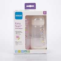 MAM  lot de 2 Biberons Anti-Colique +0 mois (1 Blanc + 1 Rose) 2X200 ml